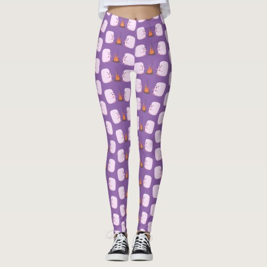Cute roze marshmallows by kamp fire cartoon leggings (Voorkant)