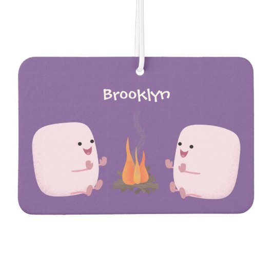 Cute roze marshmallows by kamp fire cartoon luchtverfrisser (Voorkant)