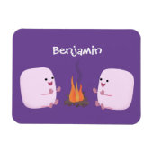 Cute roze marshmallows by kamp fire cartoon magneet (Horizontaal)