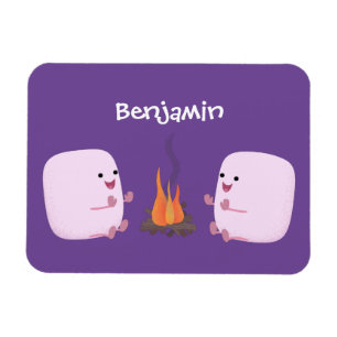 Cute roze marshmallows by kamp fire cartoon magneet