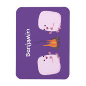 Cute roze marshmallows by kamp fire cartoon magneet (Verticaal)