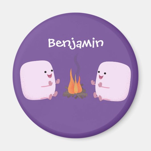 Cute roze marshmallows by kamp fire cartoon magneet (Voorkant)
