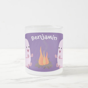 Cute roze marshmallows by kamp fire cartoon matglas koffiemok