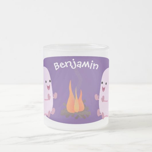 Cute roze marshmallows by kamp fire cartoon matglas koffiemok (Center)