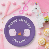 Cute roze marshmallows by kamp fire cartoon papieren bordje (Feest)