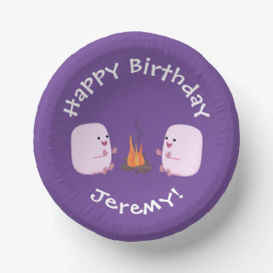 Cute roze marshmallows by kamp fire cartoon papieren kommen