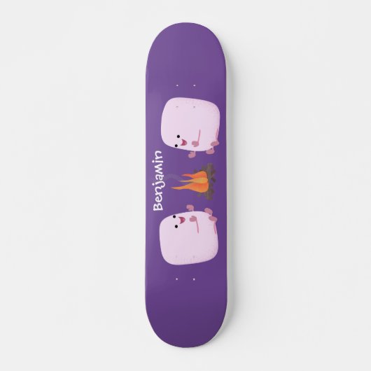 Cute roze marshmallows by kamp fire cartoon persoonlijk skateboard (Voorkant)