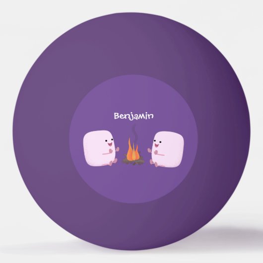 Cute roze marshmallows by kamp fire cartoon pingpongbal (Voorkant)