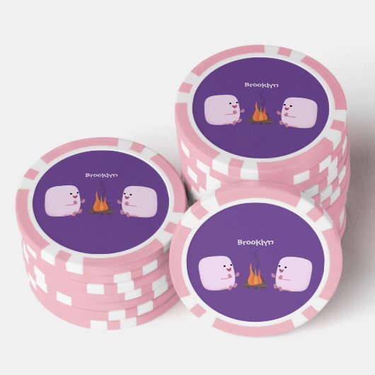 Cute roze marshmallows by kamp fire cartoon poker chips (Opstapeling)