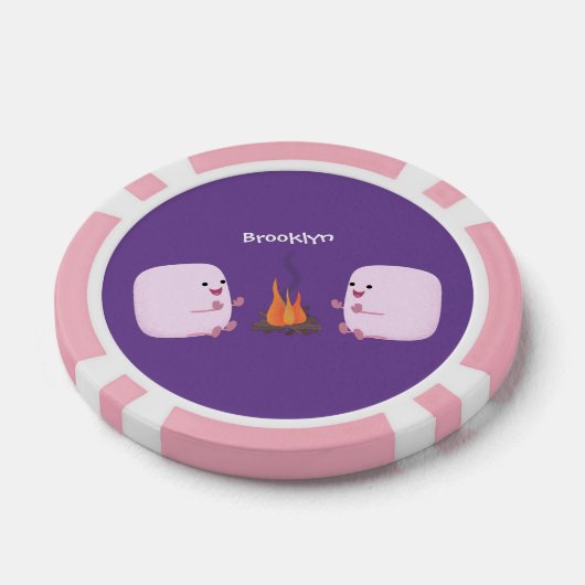 Cute roze marshmallows by kamp fire cartoon poker chips (Enkel)