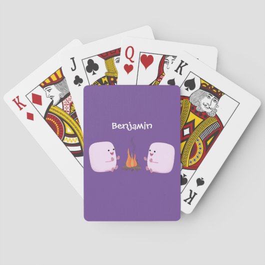 Cute roze marshmallows by kamp fire cartoon pokerkaarten (Achterkant)