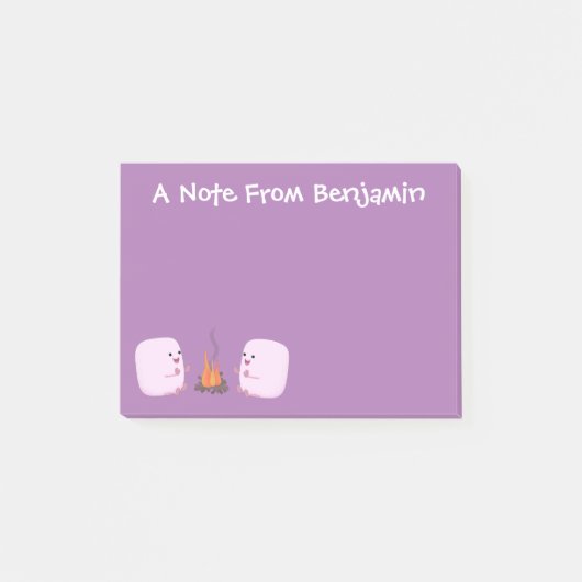 Cute roze marshmallows by kamp fire cartoon post-it® notes (Voorkant)