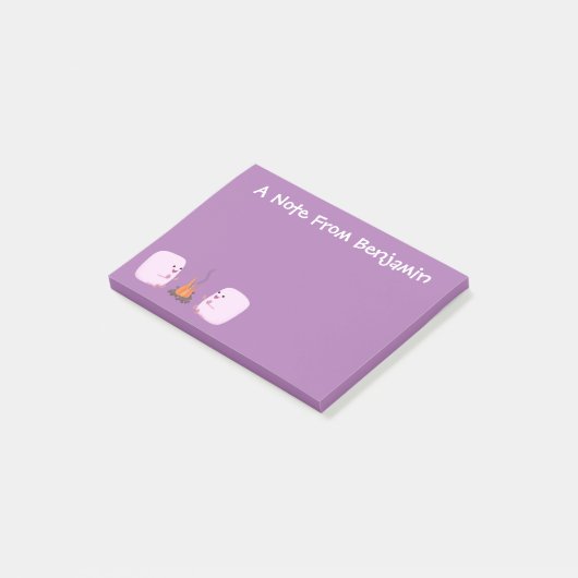 Cute roze marshmallows by kamp fire cartoon post-it® notes (Schuin)