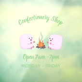 Cute roze marshmallows by kamp fire cartoon raamsticker (Vel 3)