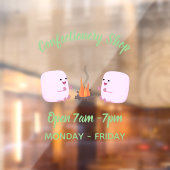 Cute roze marshmallows by kamp fire cartoon raamsticker (Vel 2)