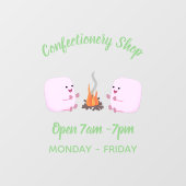 Cute roze marshmallows by kamp fire cartoon raamsticker (Vel)