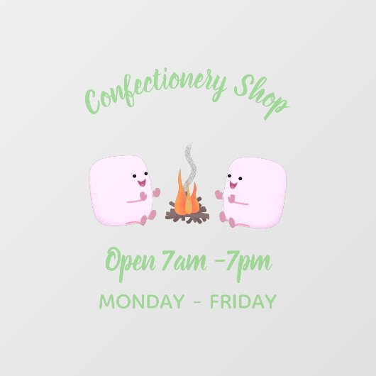 Cute roze marshmallows by kamp fire cartoon raamsticker (Vel)