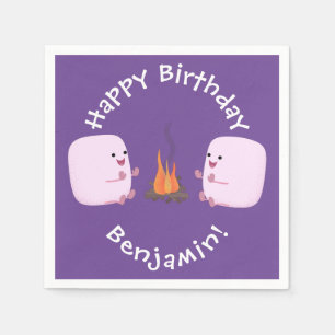 Cute roze marshmallows by kamp fire cartoon servet