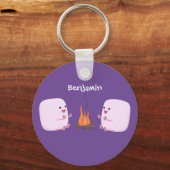 Cute roze marshmallows by kamp fire cartoon sleutelhanger (Voorkant)