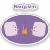 Cute roze marshmallows by kamp fire cartoon sticker (Voorkant)