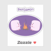 Cute roze marshmallows by kamp fire cartoon sticker (Vel)