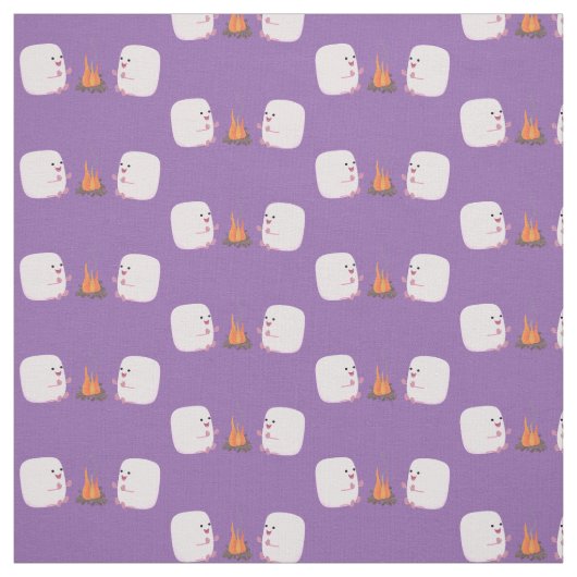 Cute roze marshmallows by kamp fire cartoon stof (Swatch)
