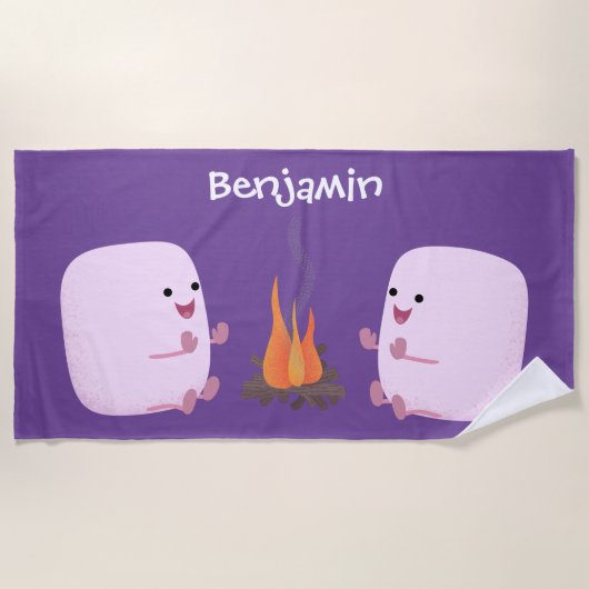 Cute roze marshmallows by kamp fire cartoon strandlaken (Voorkant)