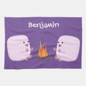 Cute roze marshmallows by kamp fire cartoon theedoek (Horizontaal)