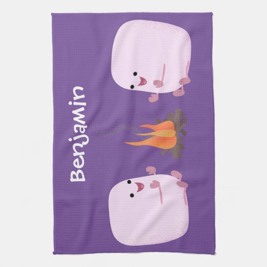 Cute roze marshmallows by kamp fire cartoon theedoek (Verticaal)