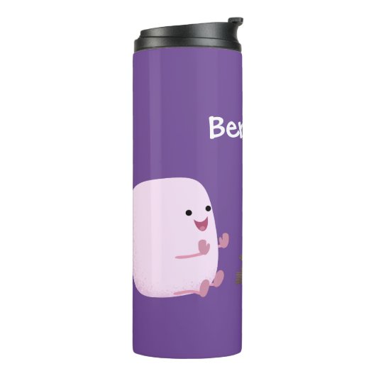 Cute roze marshmallows by kamp fire cartoon thermosbeker (Gedraaid links)