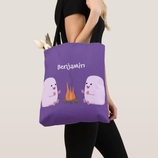 Cute roze marshmallows by kamp fire cartoon tote bag (Dichtbij)