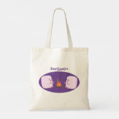 Cute roze marshmallows by kamp fire cartoon tote bag (Achterkant)