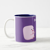 Cute roze marshmallows by kamp fire cartoon tweekleurige koffiemok (Links)