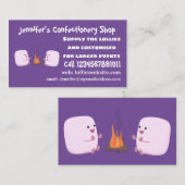 Cute roze marshmallows by kamp fire cartoon visitekaartje (Voorkant / Achterkant)