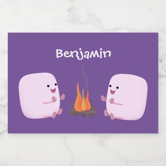 Cute roze marshmallows by kamp fire cartoon voedselcontainer etiket (Enkel label)