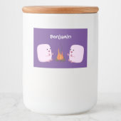 Cute roze marshmallows by kamp fire cartoon voedselcontainer etiket (Voorkant)