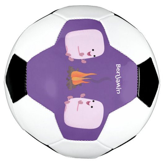 Cute roze marshmallows by kamp fire cartoon voetbal (Gedraaid)