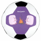 Cute roze marshmallows by kamp fire cartoon voetbal (Voorkant)