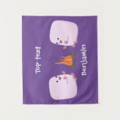 Cute roze marshmallows by kamp fire cartoon wandkleed (Voorkant)