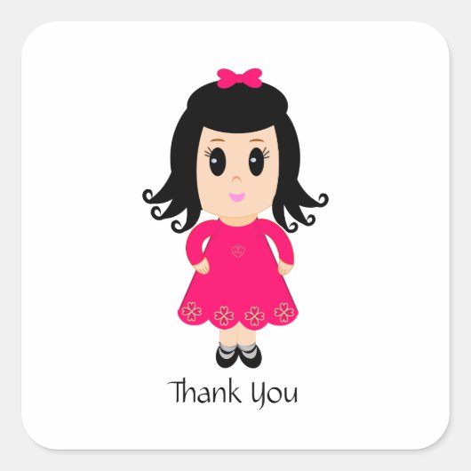 Cute roze meisje Dank je Vierkante Sticker (Voorkant)