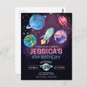 Cute Roze Meisje Feest Astronaut Verjaardagsansich Briefkaart (Voorkant / Achterkant)