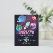 Cute Roze Meisje Feest Astronaut Verjaardagskaart Briefkaart (Staand voorkant)