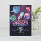 Cute Roze Meisje Feest Astronaut Verjaardagskaart Kaart (Staand voorkant)