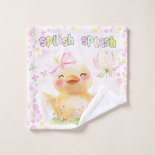 Cute Roze Meisje Rubber Eend Washandje (Wasdoekje)