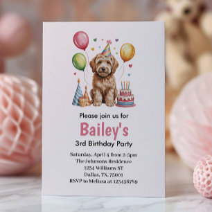 Cute Roze Meisjes Hond Verjaardagsfeestje Kaart