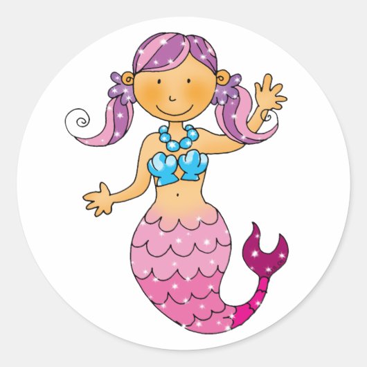 Cute roze mermaid ronde sticker (Voorkant)