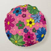 Cute Roze met Colorful Flowers Pillow Rond Kussen (Achterkant)