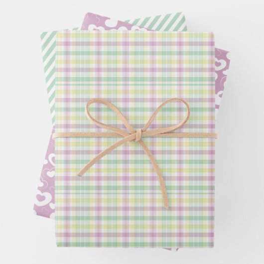 Cute roze Mint Green Stripes controleert het patro Inpakpapier Vel (In situ)