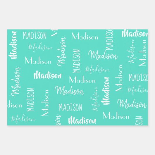 Cute roze mint paarse kleurrijke Stippen Naam Birt Inpakpapier Vel (Voorkant 3)