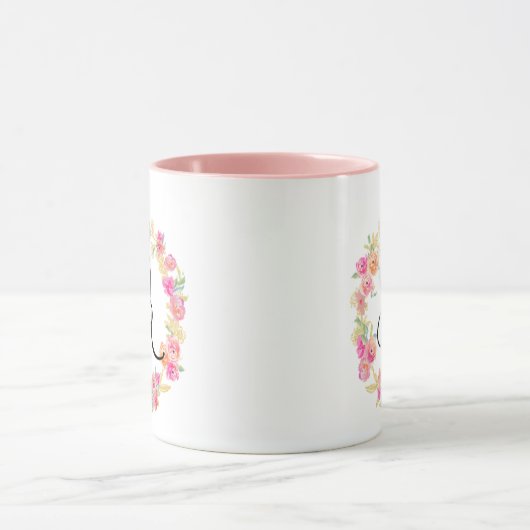Cute roze monogram (A) Bloem met Mok (Midden)